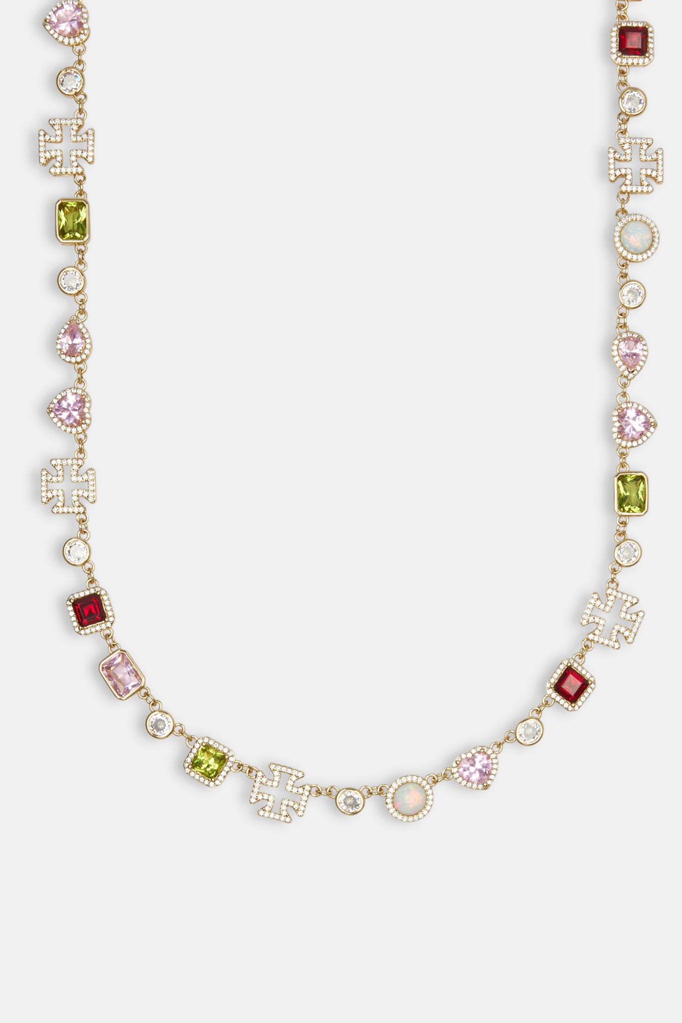 Pink Heart Multi Gem Chain & Bracelet - Gold - 10mm